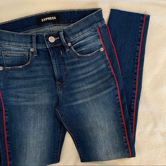 Express Ankle Legging Mid Rise Red Stripe Raw Hem - Picture 8 of 10